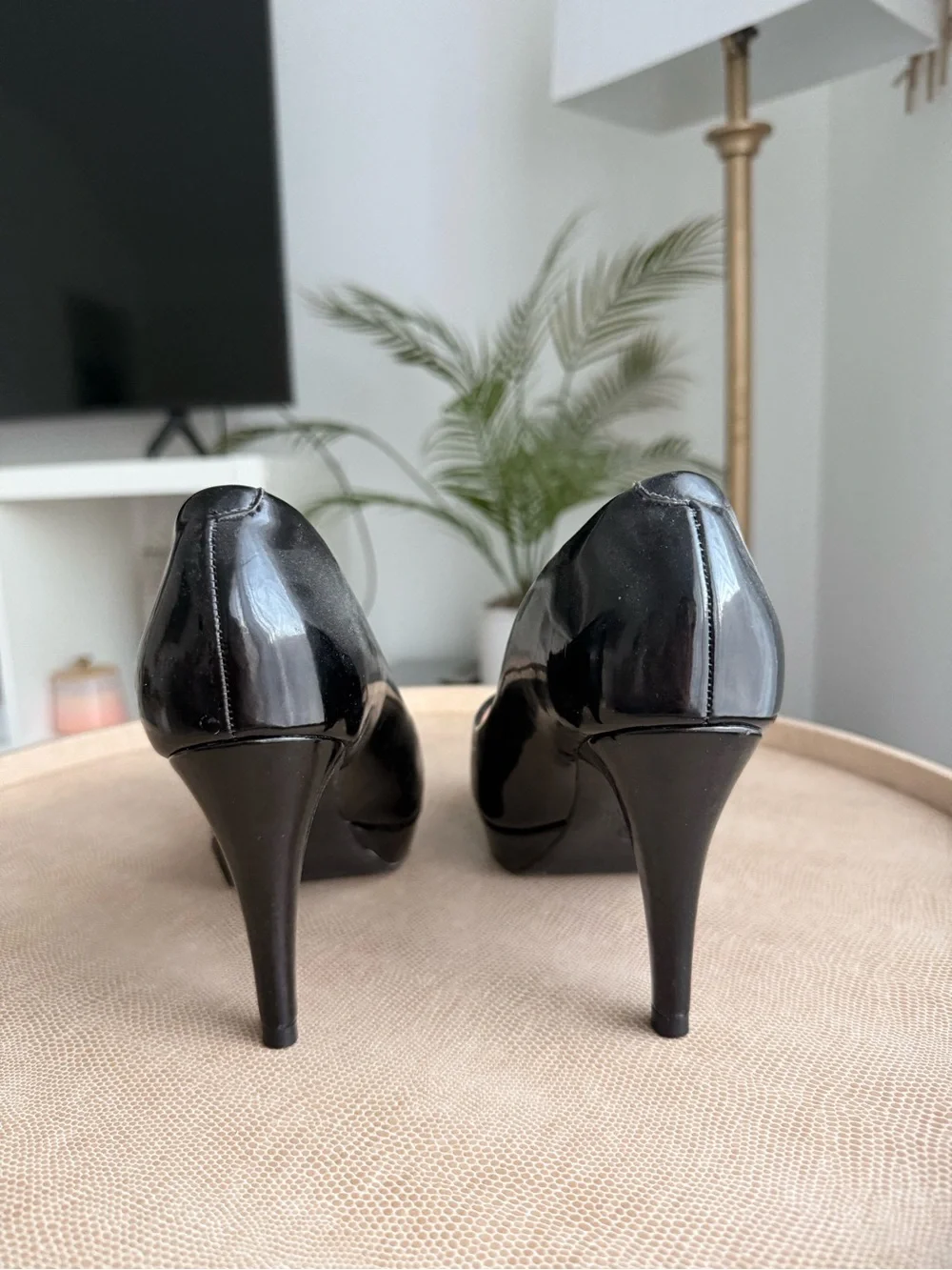 Women's Black Peep-Toe Platform High Heels